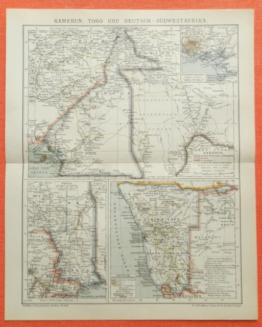 Deutsche Kolonien DEUTSCH - SÜDWESTAFRIKA  DSWA Kamerun Togo Landkarte Dez. 1897