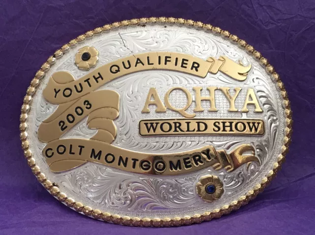 Spectacular Huge NOS 2003 AQHYA Youth World Show Montana SS Trophy Belt Buckle