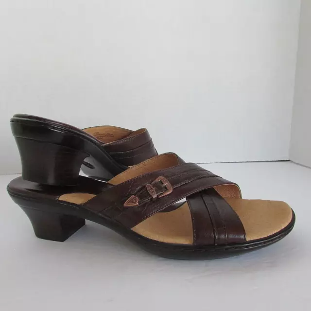 Sofft Brown Leather Criss Cross Strappy Slides  Heel Sandals-sz 10 M-nwob