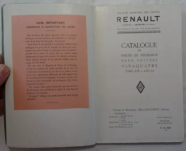 Renault: Catalogue de pièces de rechange voiture VIVAQUATRE KZ9 et KZ9-SA / 1933 3