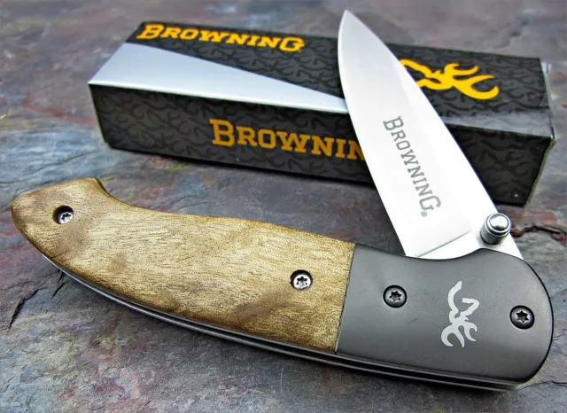 Browning Genuine Brown Burl Handles Everyday Carry Folding Pocket Knife NEW EDC