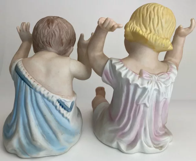 Piano Babies Pair Boy Girl Bisque Large 7” Porcelain Vintage Figurines 2