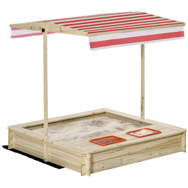 Outsunny Kids Wooden Sand Pit Children Sandbox w/ Adjustable Canopy Shade