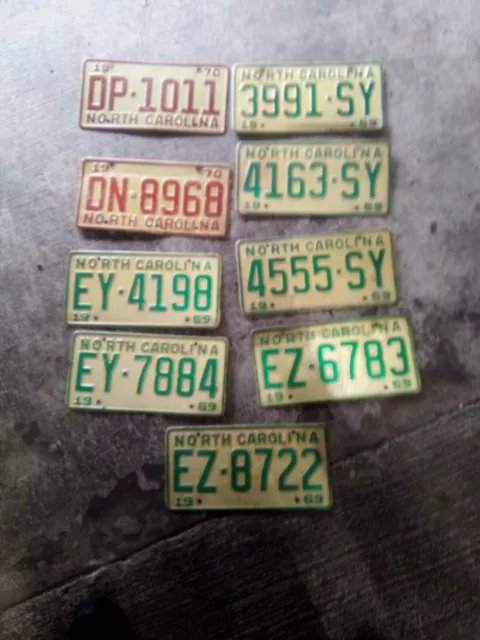 1969 / 1970 North Carolina License Plates Lot  Of 9