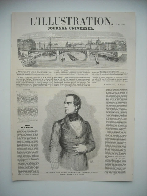 Gravure 1860. Le Baron De Bruck, Ministre Des Finances De L’empereur D’autriche.