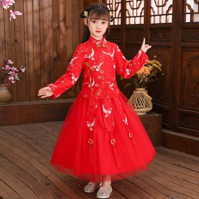 Chinese Traditional Hanfu Dress Baby Girls Embroidered Cheongsam Tang Suit Cute
