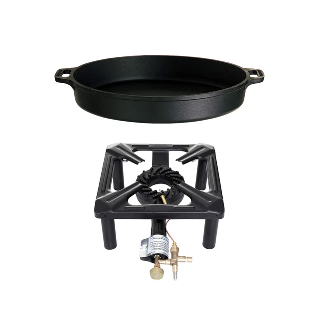 Paella World Hockerkocher-Set groß ca. 40x40x14-18cm mit ZS mit Gusseisenpfanne