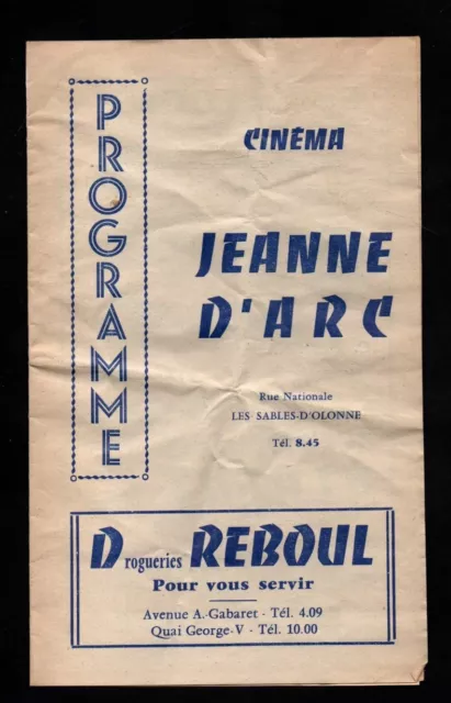 Les Sables D Olonne Vendee Octobre 1953  Programme Du Cinema Jeanne D Arc  7A177