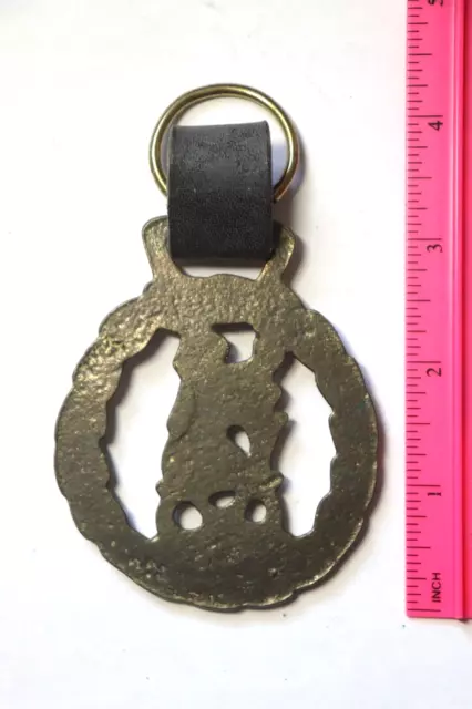 Vintage 4" Martingale Brass Leather SNAKE RABBIT Hanging Medallion HORSE A9 3