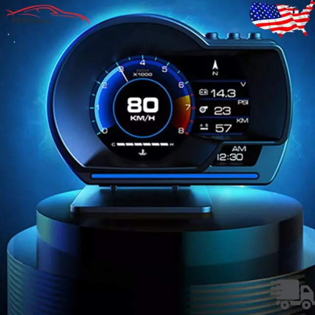 OBD2+GPS HUD Head Up Car Digital Display Speedometer RPM Alarm Water & Oil Temp