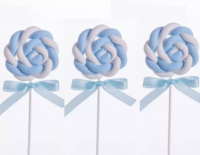 Food Sample Lollipop Candy Swirl Twist Bicolor With Ribbon Set Of Blue