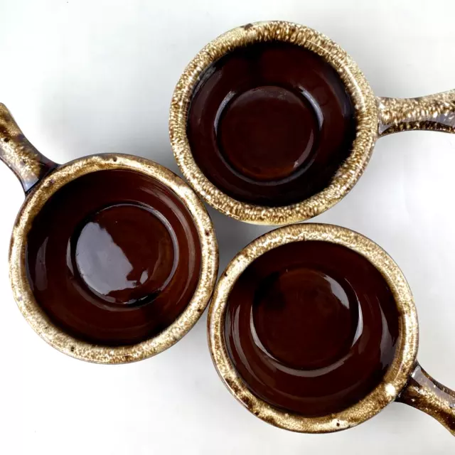 LOT 3 HULL BROWN DRIP BOWLS Soup Handle USA Mid Century MCM Vtg Kitchen Decor