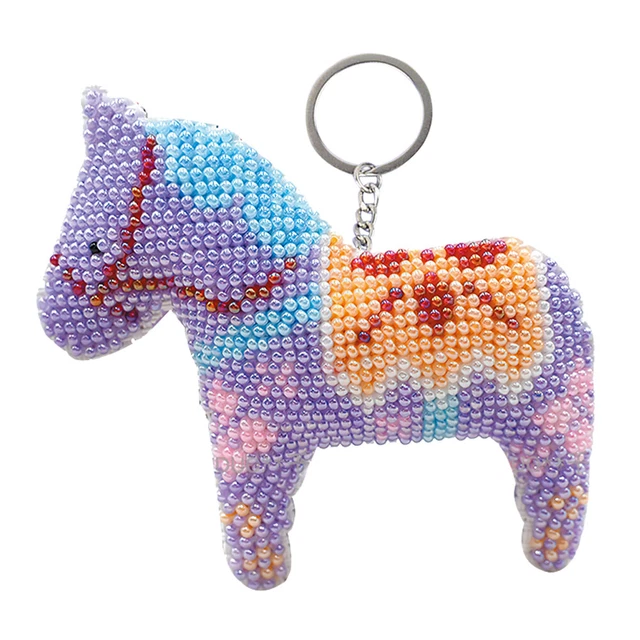 DIY Full Beaded Cross Stitch Horse Key Chain Embroidery Needlework (Purple) FS2#