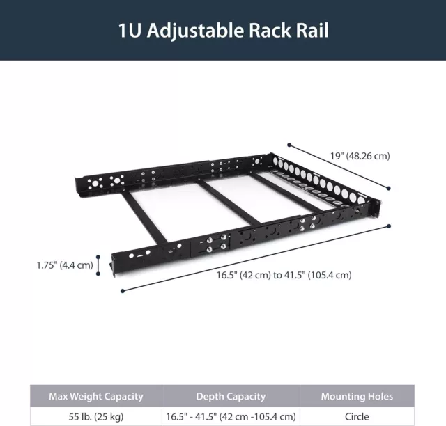 StarTech.com 1U Universal Server Rack Rails - TAA Compliant Adjustable Depth Ser 3