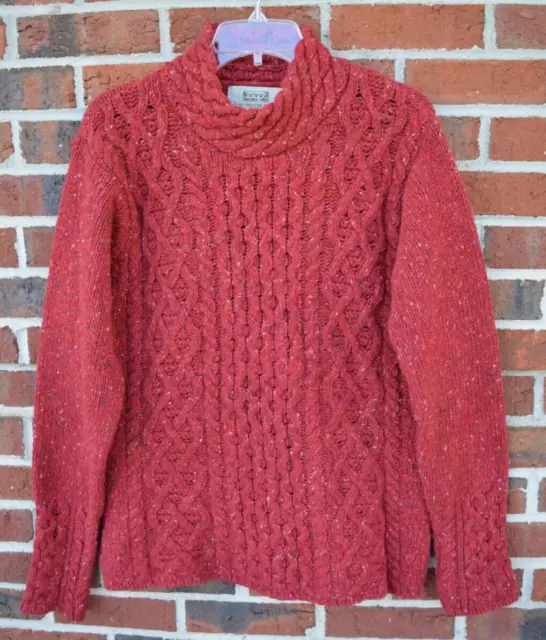 Aran Sweater Market Women's Large Wool Cashmere Cable Knit Mock Neck Burgundy