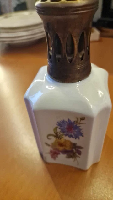 Lampe Berger Vintage Années 50-60, Décor Floral Sur Faïence Blanche - Complète