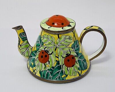 Kelvin Chen Mini Teapot Enamel 2000 Yellow Ladybug Leaf Design Collectible