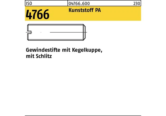 REYHER GEWINDESTIFT ISO 4766 m.Kegelkuppe/Schlitz M 10 x 40 Polyamid ...