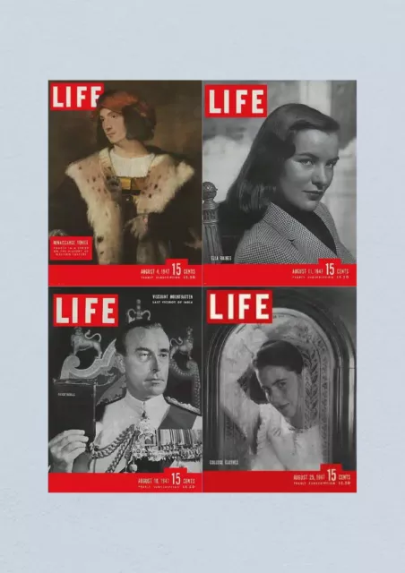 Life Magazine Lot of 4 Full Month of August 1947 4, 11, 18, 25