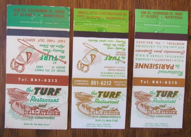Horse Racing Sports Matchbook Matchcover: Turf (Montreal, Quebec) -E13