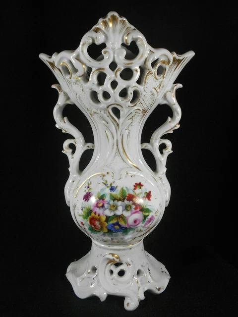 MAGNIFIQUE GRAND VASE DÉCOR FLORAL EN PORCELAINE DE PARIS XIX ème