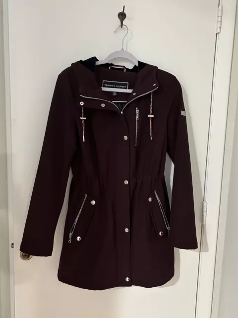 Tommy Hilfiger Women's Small Burgundy Jacket Raincoat Drawstring Waist