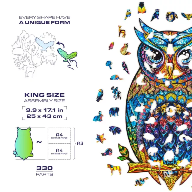 Unidragon Wooden Jigsaw Puzzles "Charming Owl" Wooden Puzzles for Adults - KS 2