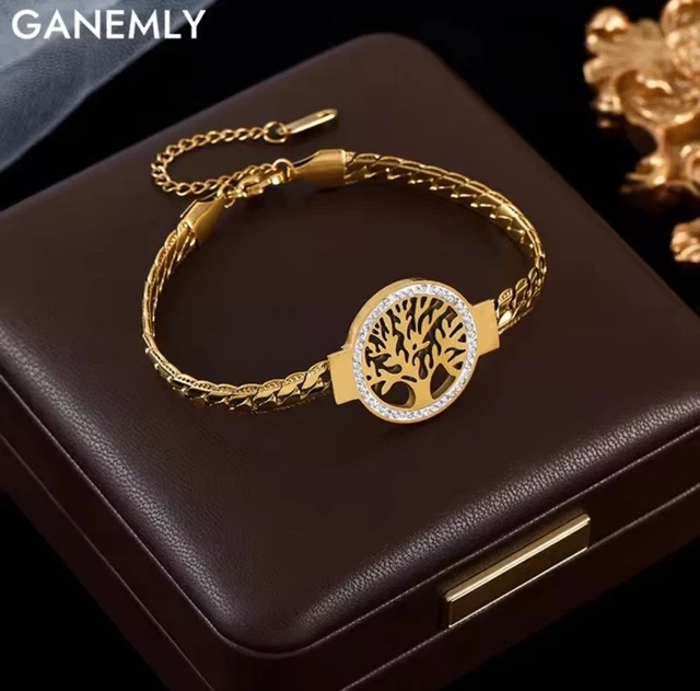 Bracelet Arbre De Vie En Acier Inoxydable Doré Avec Zircons - Neuf Sans Emballage - Style Chaîne Vintage