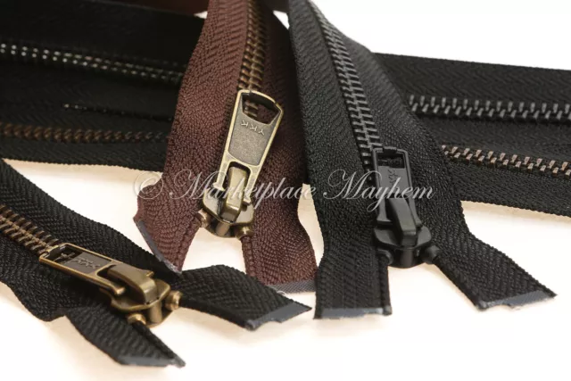 Heavy Duty Zip - Ykk -Open End -N5- Black/Brown -Metal - Jacket/Coat/Boot 6-40"