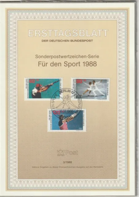 Ersttagsblatt ETB 3/1988 - "Für den Sport" Tontaubenschießen/Eiskunstlauf/Hammer
