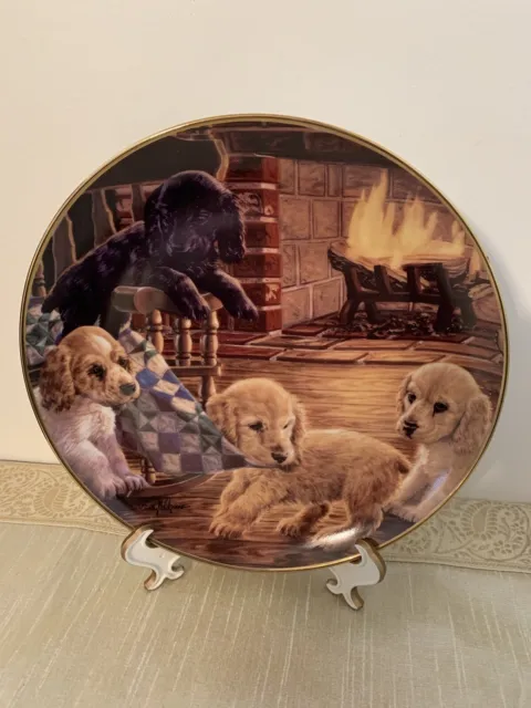 Franklin Mint Heirloom “WAY PAST BEDTIME” Retrievers & Spaniels 8”PLATE #HF7470