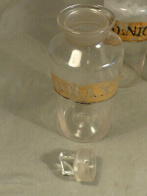 3 antike Apotheker Gläser Flaschen Borax P.Foenicul Höhe ca. 23 cm 7