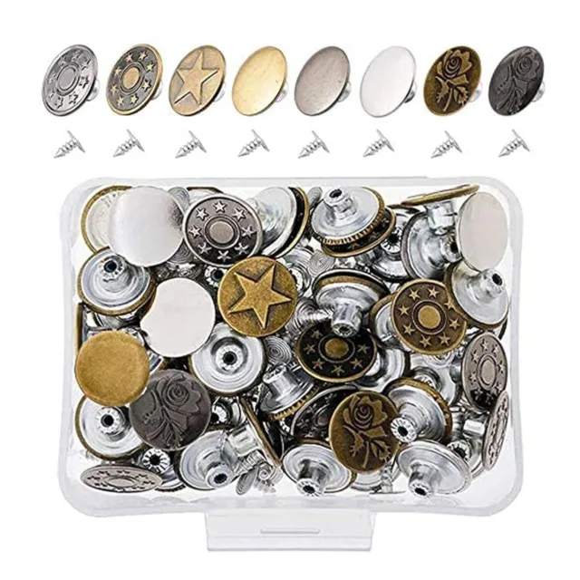 80 Sets Metal Jeans Button Pins Fix Snap Fasteners Tack Buttons Replacement Ki