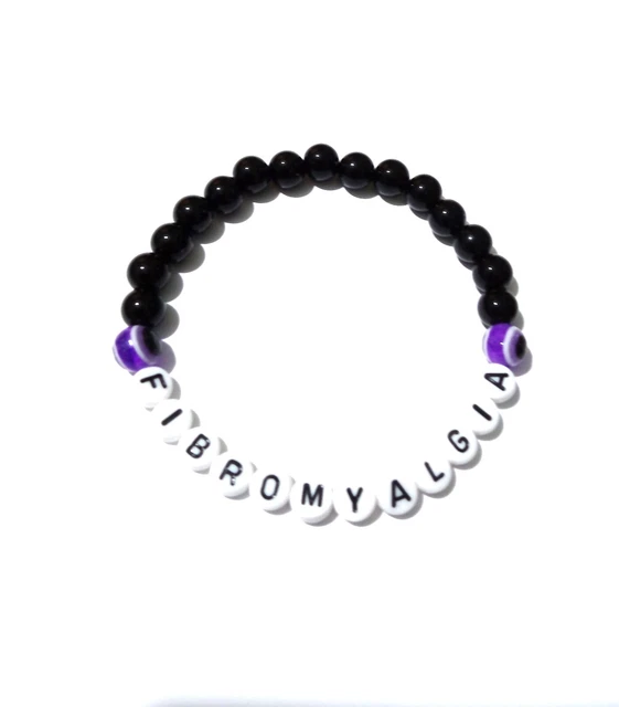 Pulsera de alerta médica advertencia unisex púrpura mal de ojo y cuentas de acrílico negras
