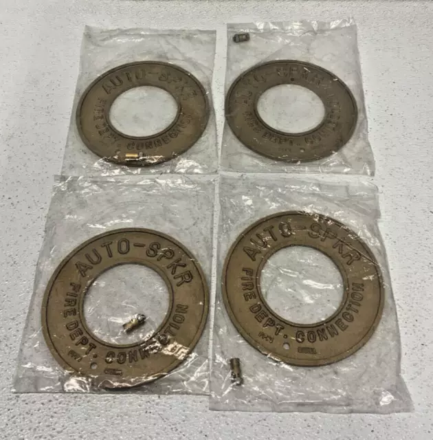 Lot of 4 FPPI AUTO-SPKR Fire Dept Connection Brass Wall Plate End Cap 6.5" 71D