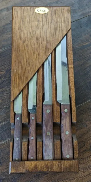 Vintage Case XX Knife Set of 4 Knives Stainless Steel in Wooden Wall Case