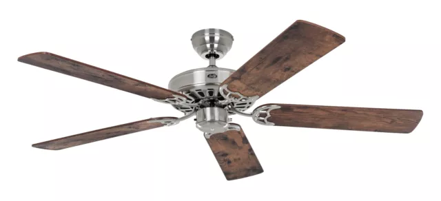 Brushed Chrome Ceiling fan without Lights Old Oak blades Classic Royal 132cm 52"