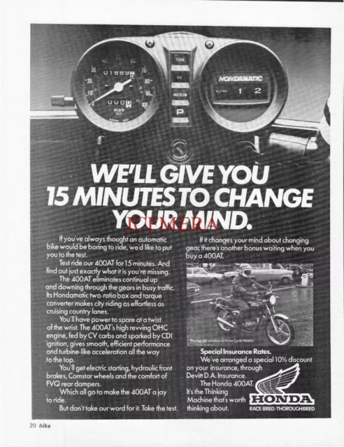 HONDA '400AT' Motor Cycle ADVERT Original Vintage 1979 Print Ad 690/65