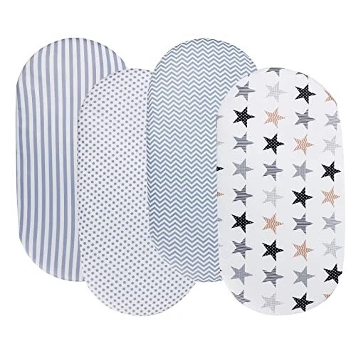 Bassinet Sheets 4 Pack for Baby Unisex, Stretchy Jersey Knitted Fitted Sheet