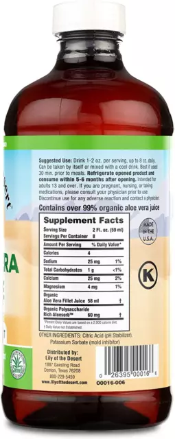 Organic Aloe Vera Juice 16 Fl. Oz. Antioxidant Digestion Immune System Support 2