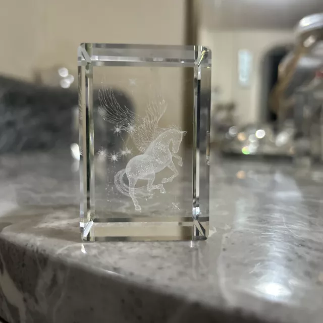 Crystal Glass Unicorn Paperweight Beveled Edge 3D Laser Etched