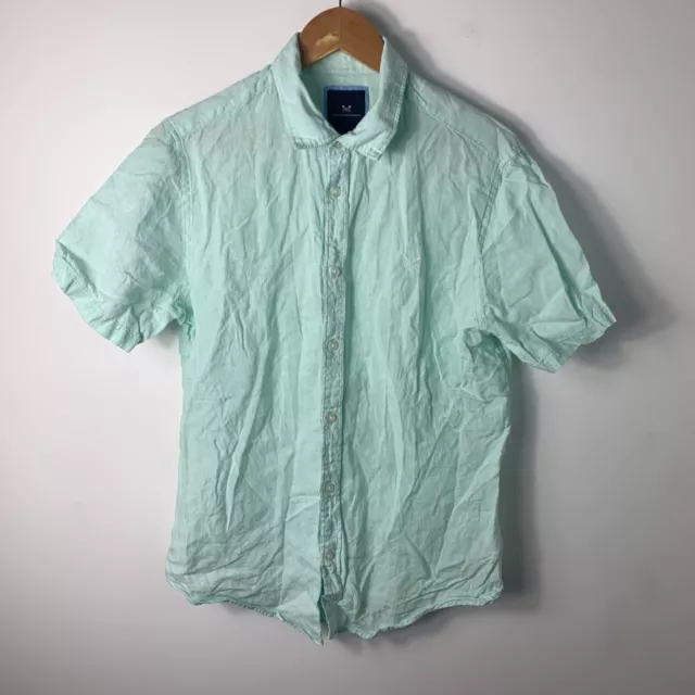 Crew Clothing Shirt Mens Medium Green Linen Casual Button Up Smart Office