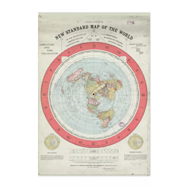1892 Flat Earth Map - New Standard Map of the World - Classic Art Print