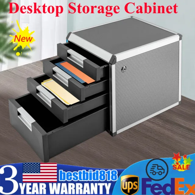 4-Drawer Desktop Storage Cabinet Desktop File Cabinet with Labels Lock Office
