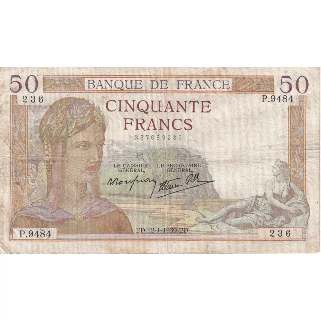 [#195747] France, 50 Francs, Cérès, 1939, P.9484, TB, Fayette:18.20, KM:85b