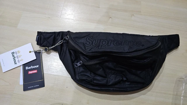 Supreme barbour waxed cotton waist bag black cheap