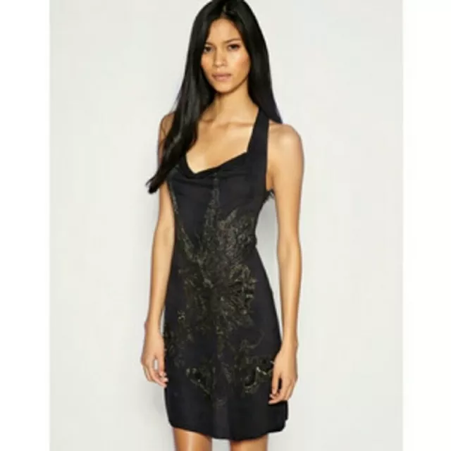 AllSaints Moroi Beaded Embellished Mini Black Dress Size US 4 UK 8