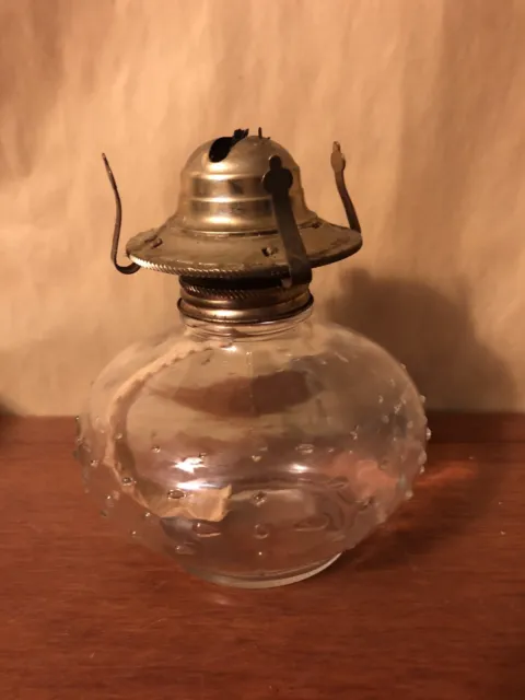 Vintage Oil Lamp Base Hobnail Bump Dimple Pattern Clear Glass