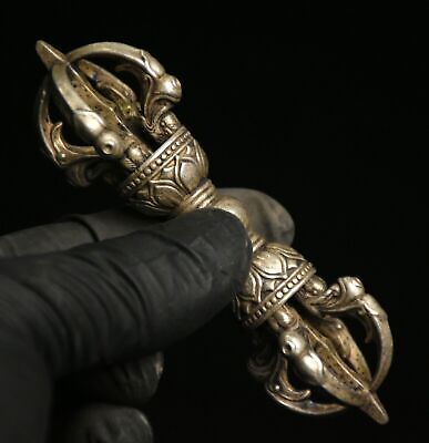 2.8" Old Tibet Buddhism Silver Carving Phurba Dagger Holder Faqi Pendant Amulet