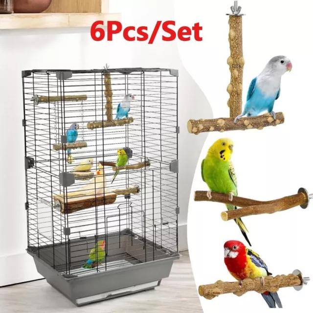 6PCS Pet Parrot Raw Wood Fork Stand Rack Toy Branch Perches For Bird Cage Rack;